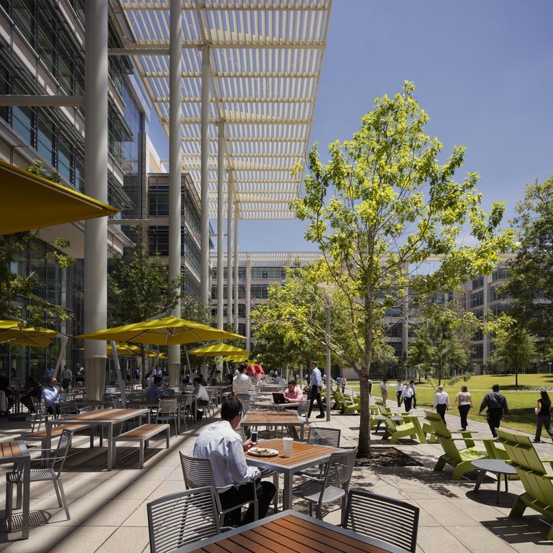 A green view for Employees and visitors Eating outside at tge ExxonMobil Complex