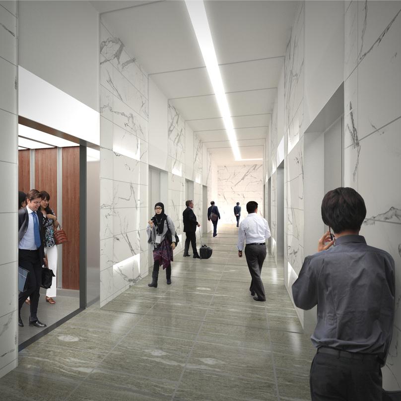 People walking in the hallway of OLC Integrated Development Project located in Kuala Lumpur, Malaysia.