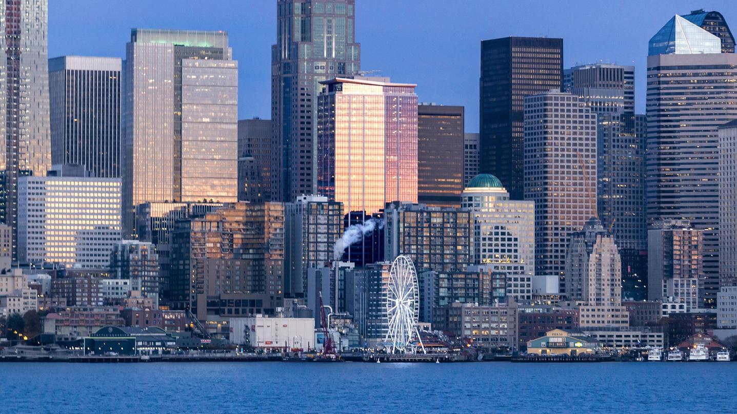 View from the Puget Sound of 2+U in Seattle, Washington. 