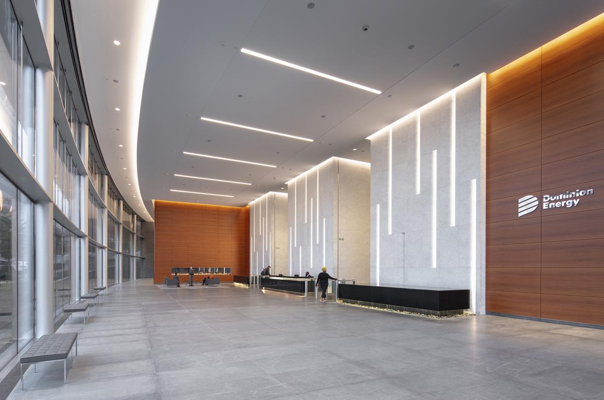 Welcoming lobby space at 600 Canal Place in Richmond, Virginia.