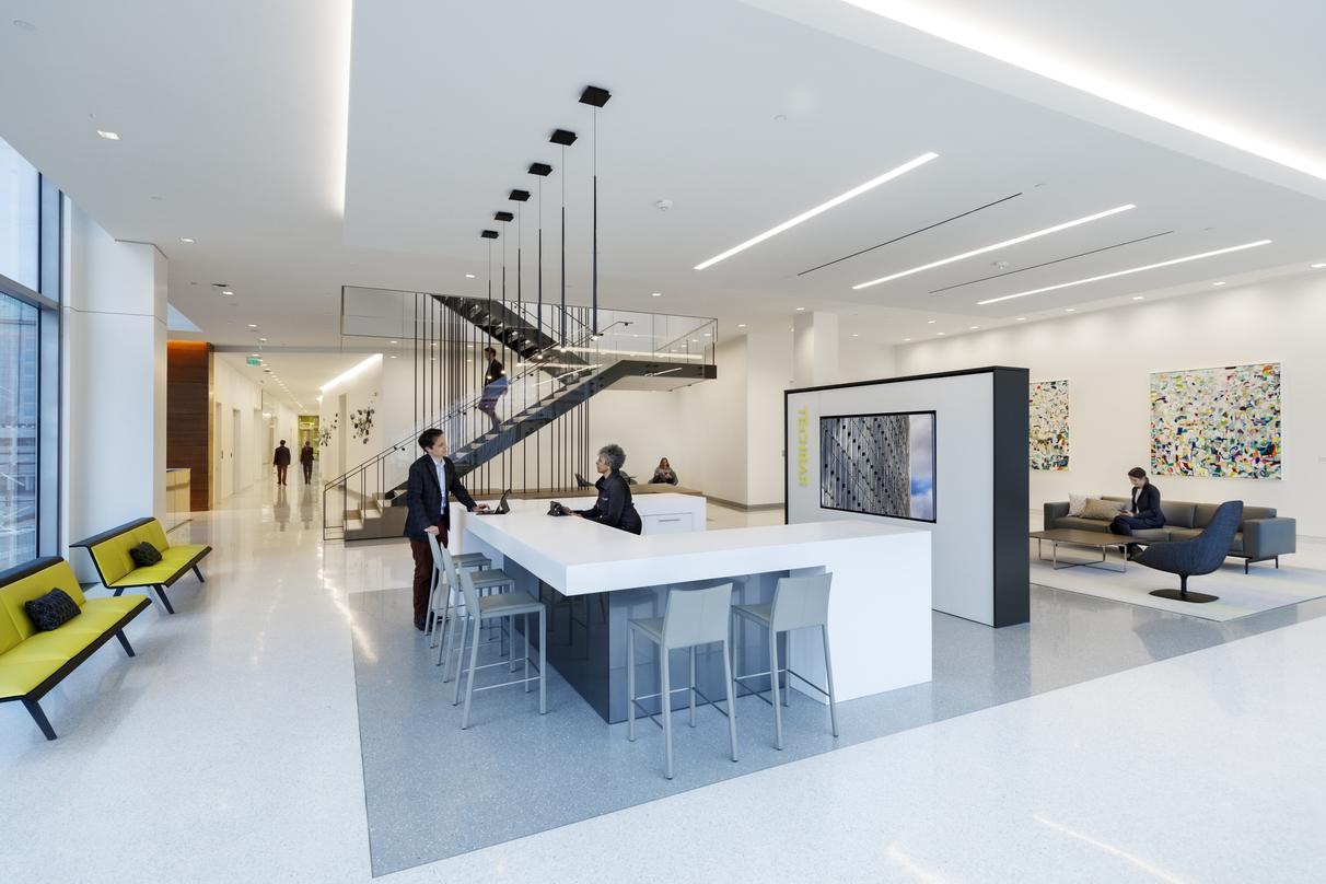 Suspended staircase design inside the 20-storey 600 Canal Place located in Richmond, Virginia.