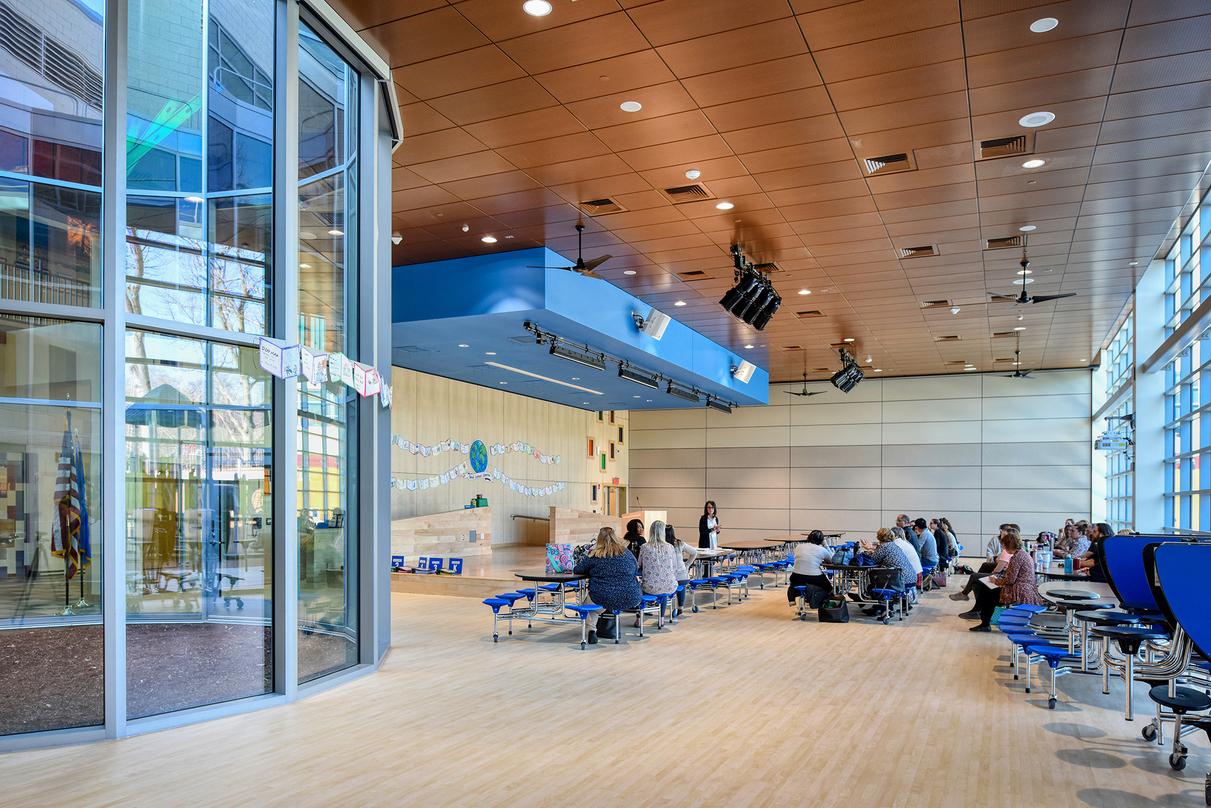 Interior design of the Barack H. Obama Magnet University school in New Haven, Connecticut.