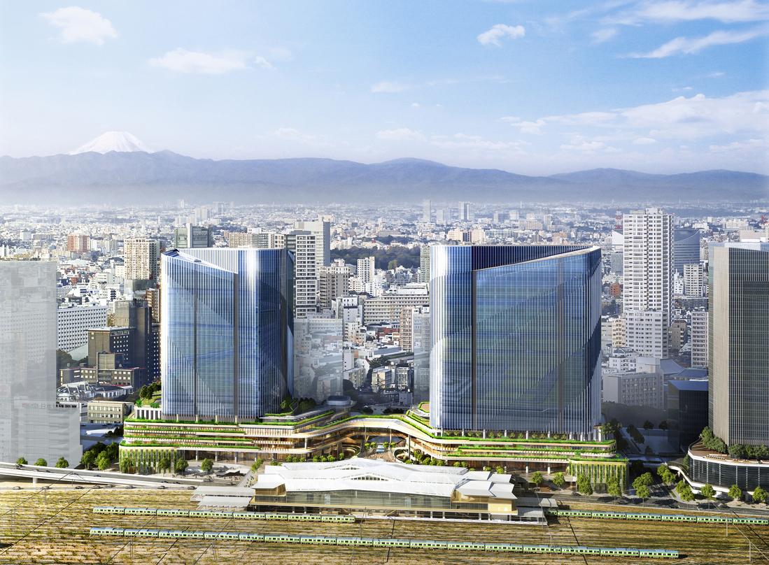Design proposal for Global Gateway Shinagawa with adequate greenery on lower level decks.