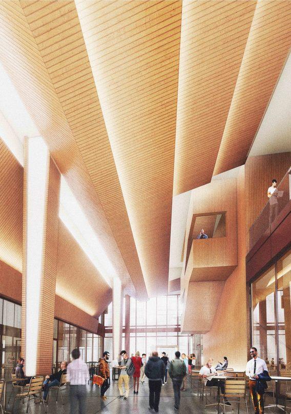 A concept drawing of the Google Cambride Foyer/lobby