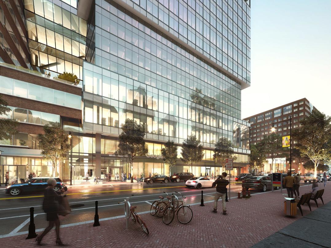 A view from the street of the Google Cambride hadquarters building