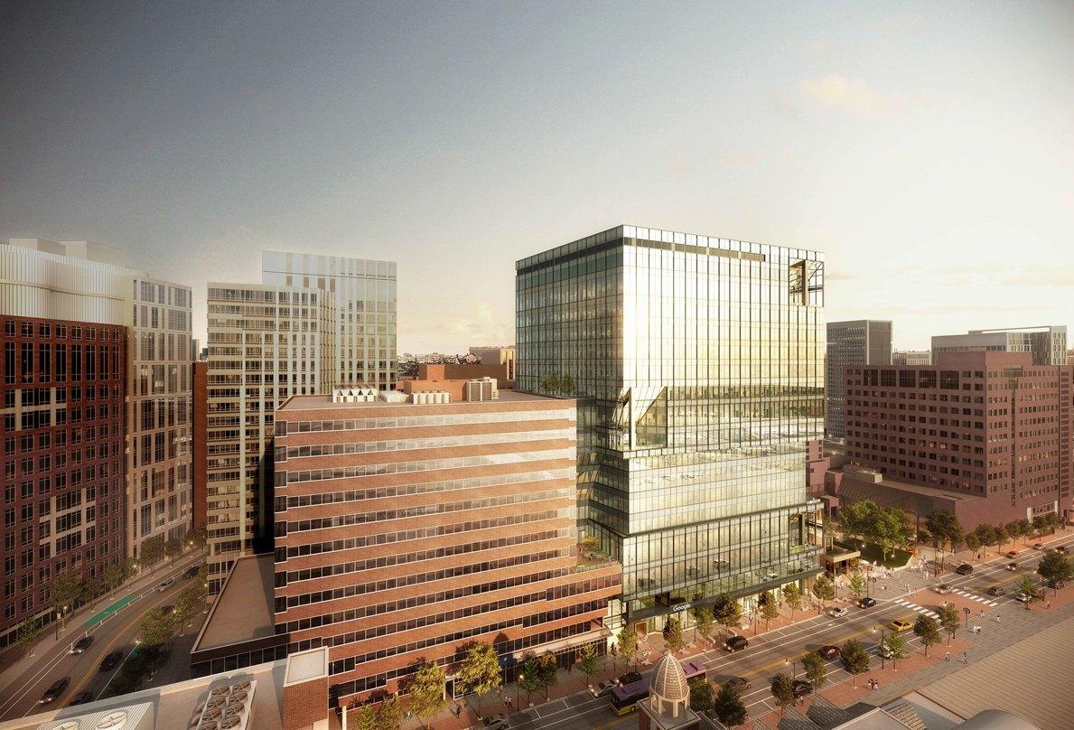 325 Main’s massing is conceived as a parallelogram, opening the space between the adjacent buildings and public areas.