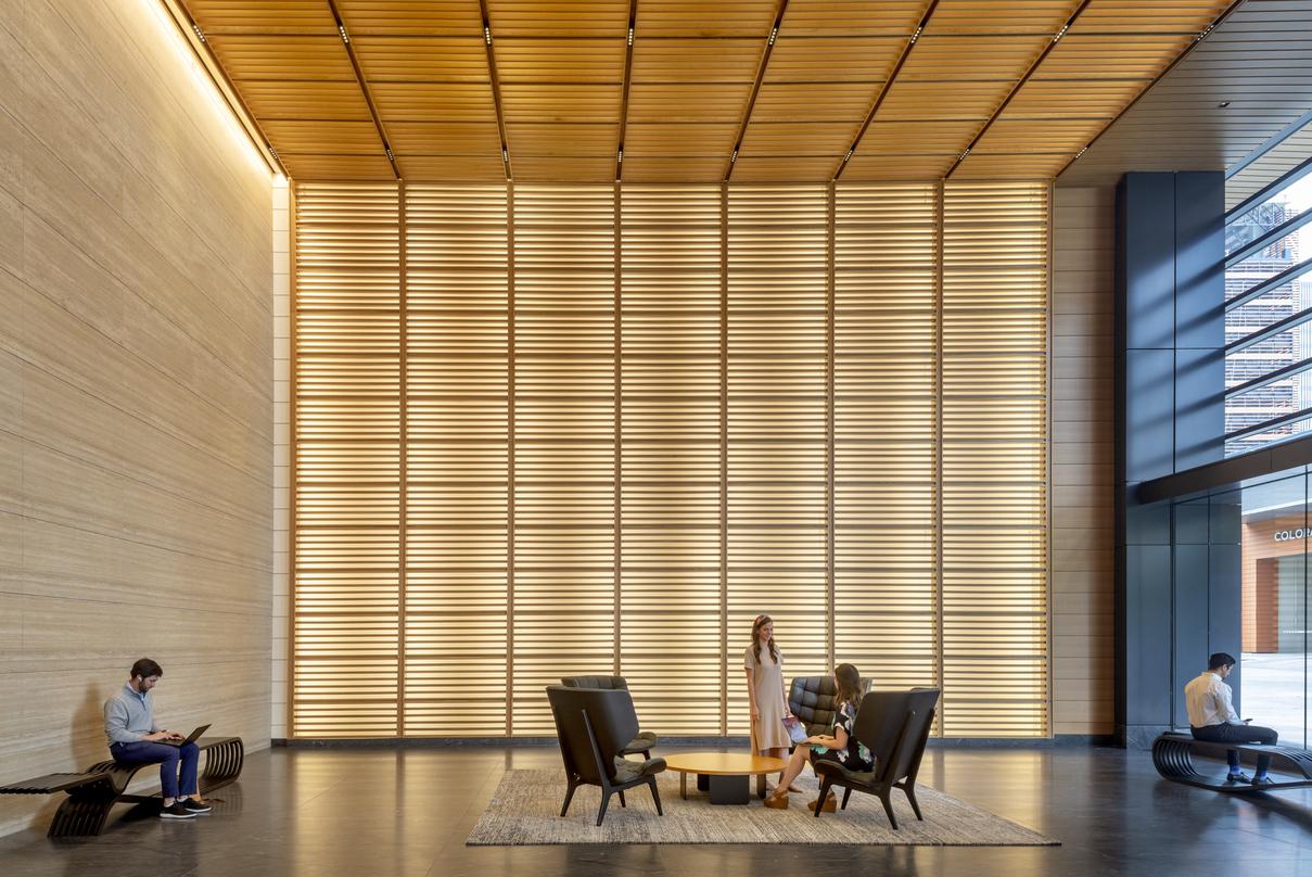 Aesthetically placed wooden roof designs in the proposal for 300 Colorado in downtown Austin.