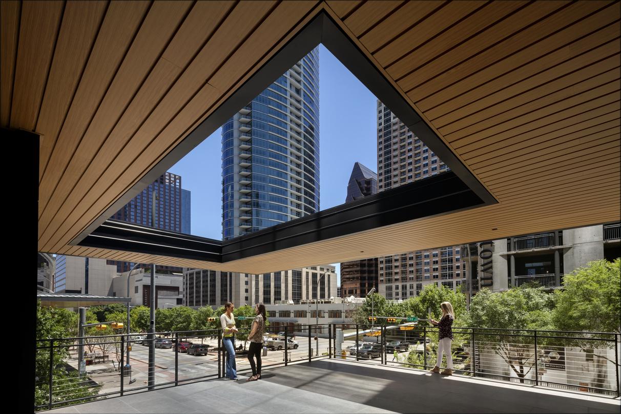 View of the deck incorporated into the design proposal for 300 Colorado in downtown Austin.