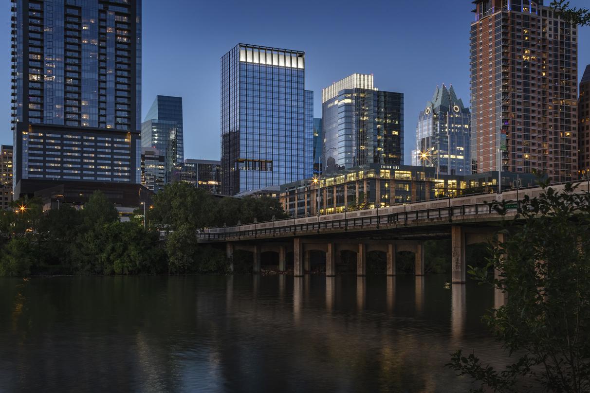 Reflection of the proposed design for 300 Colorado, premier properties in downtown Austin.