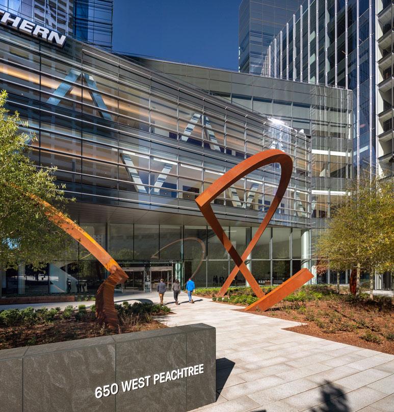 A pedestrial view of the Norfolk Southern building walkway and entrance