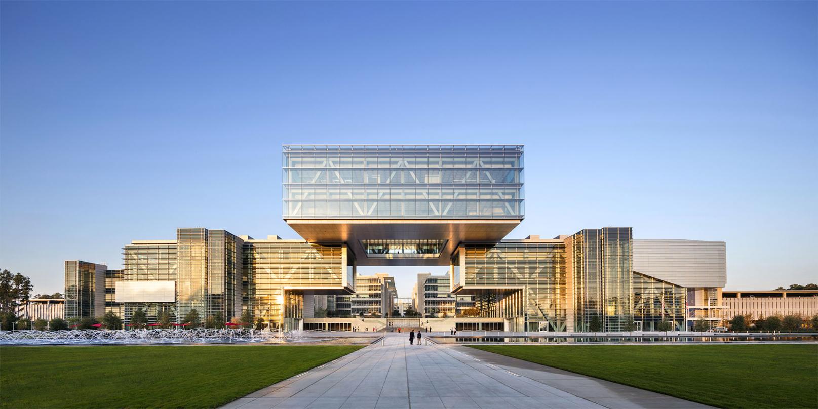 The two multi-story design of the ExxonMobil Energy Center in Houston, Texas