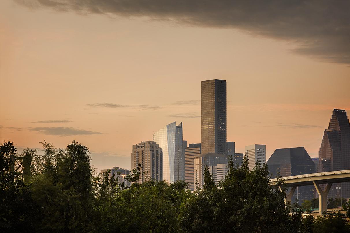 A Houston Texas skyline view including 609 Main, Class-A next generation office tower