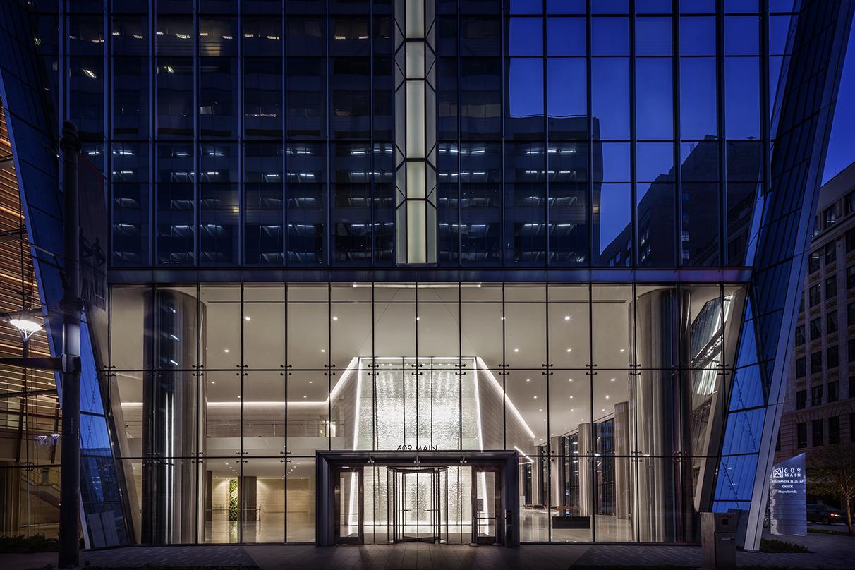 Entrance of the 609 Main, Class-A next generation office tower in Houston, Texas.