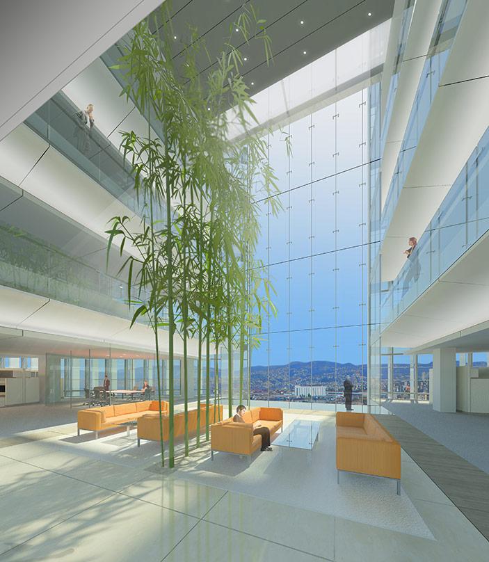 Visualization of the interiors in the design proposal for BankMed Headquarters II in Beirut, Lebanon. 