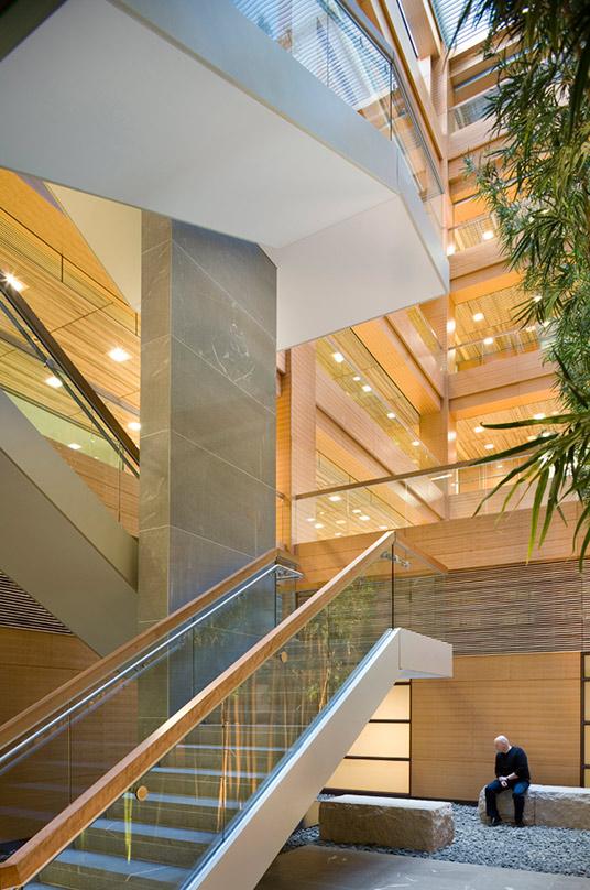 glass stairway rails inside CalPERS Headquarters Complex