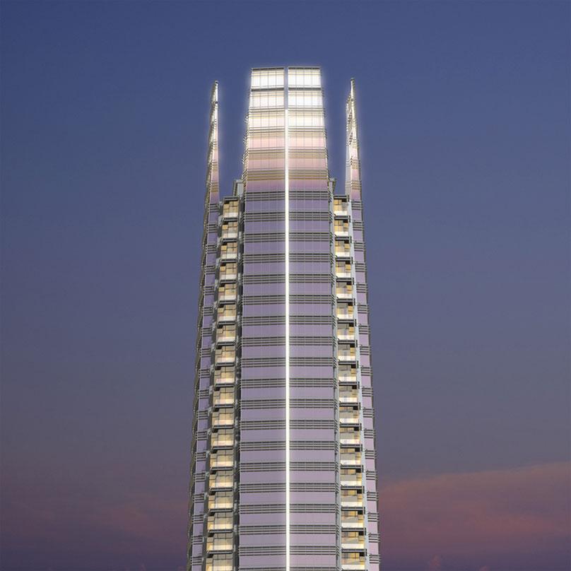 looking up at a towert at Four Seasons Place in Kuala Lumpur