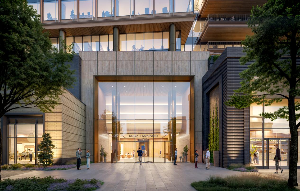 Lobby entrance rendering from the building of Knox & McKinney in Dallas TX
