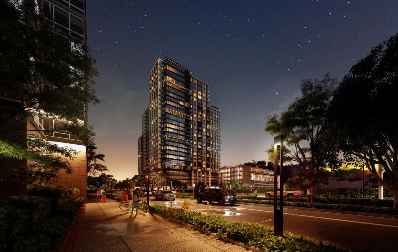 Nighttime view of Parcel 1 at the RO.