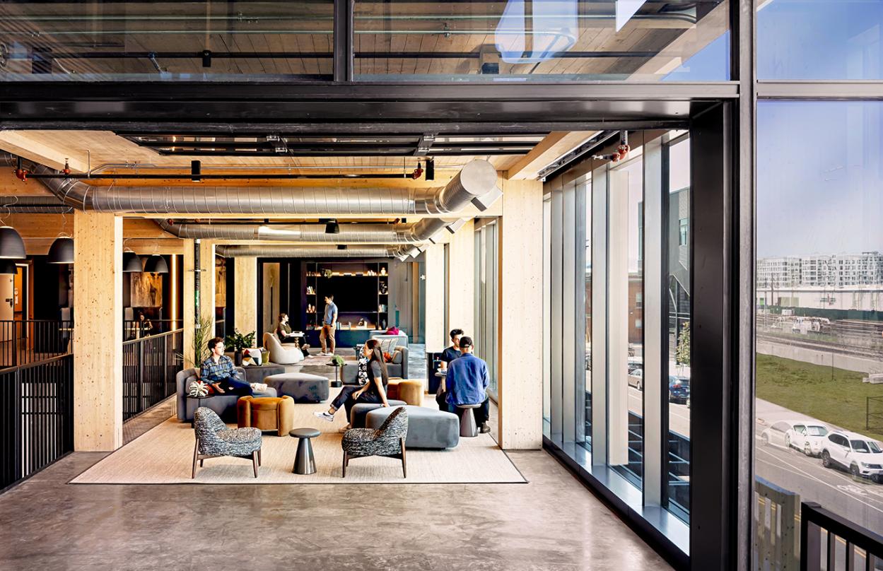 Visualization of the interior wooden designs incorporated into the proposal for T3 RiNo project, located in Denver, Colorado.