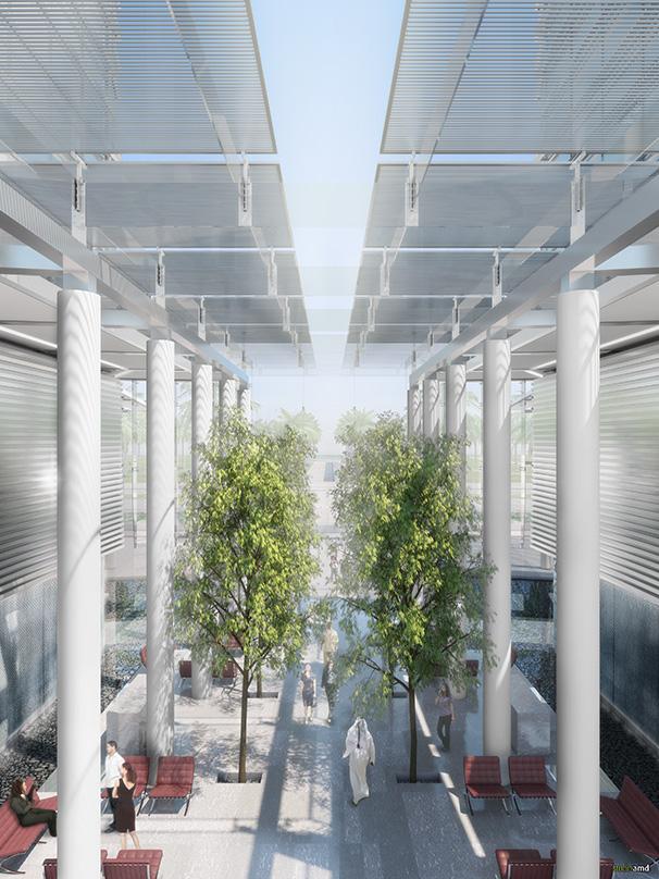 atrium large white pillars and glass awning open roof The Atrium