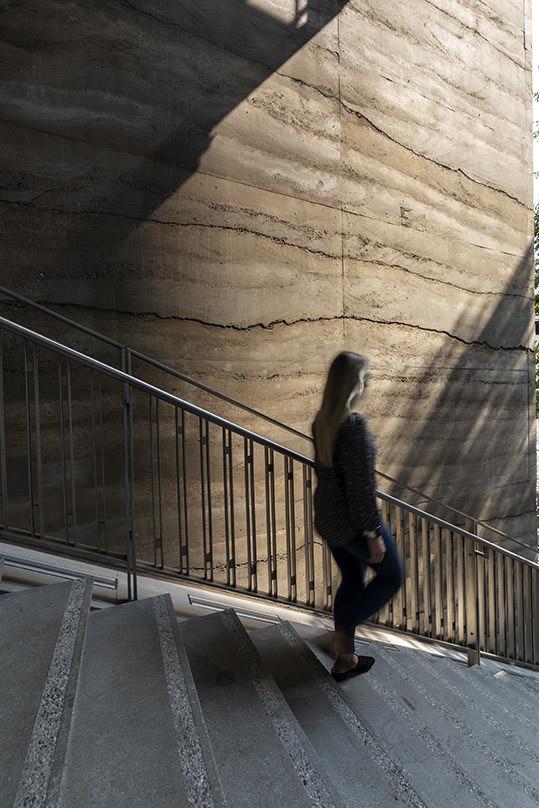 Close up of 2+U's rammed earth geowall