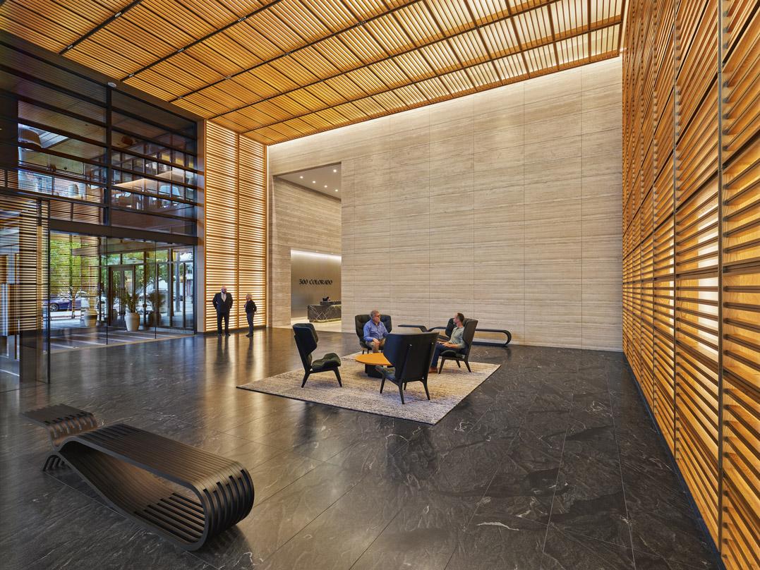 Office building lounge of 300 Colorado in Austin Texas