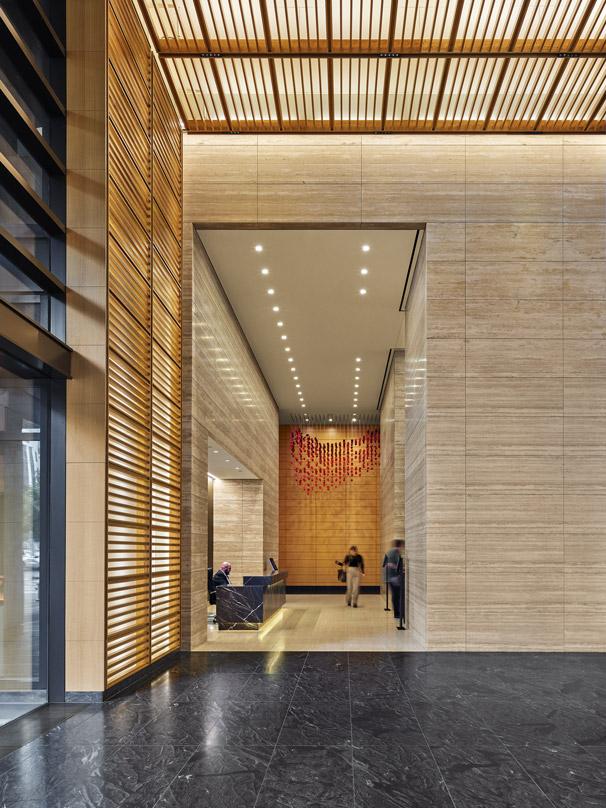 Front lobby and lounge area of 300 Colorado in Austin, Texas