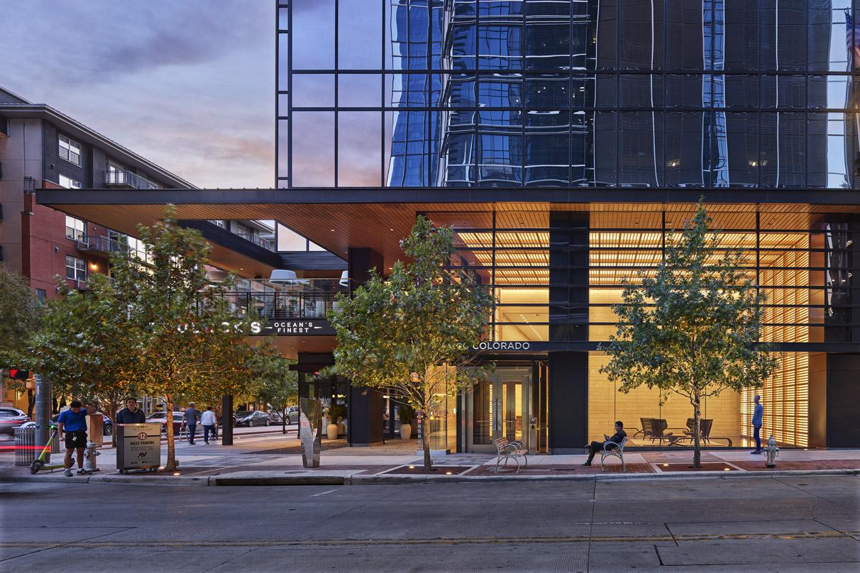 Street view of the front entrance of 300 Colorado, located in Austin, Texas