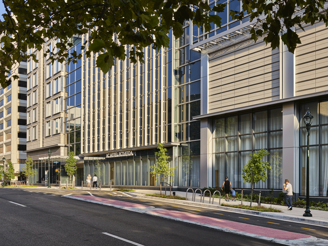 Street view of public realm experience at the Avocet Tower