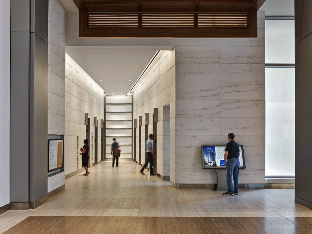 Heading towards the Avocet Tower's elevators