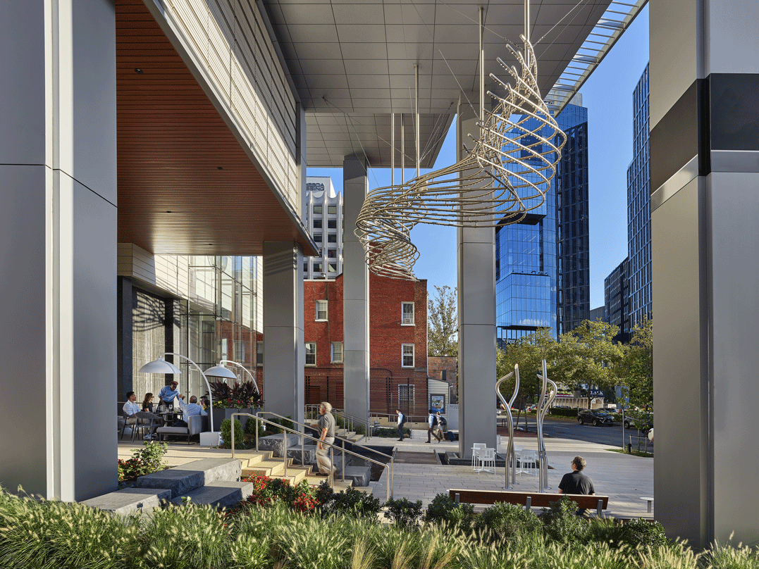 Entrance of the Avocet Tower, a transit-oriented development project with adequate greenery.