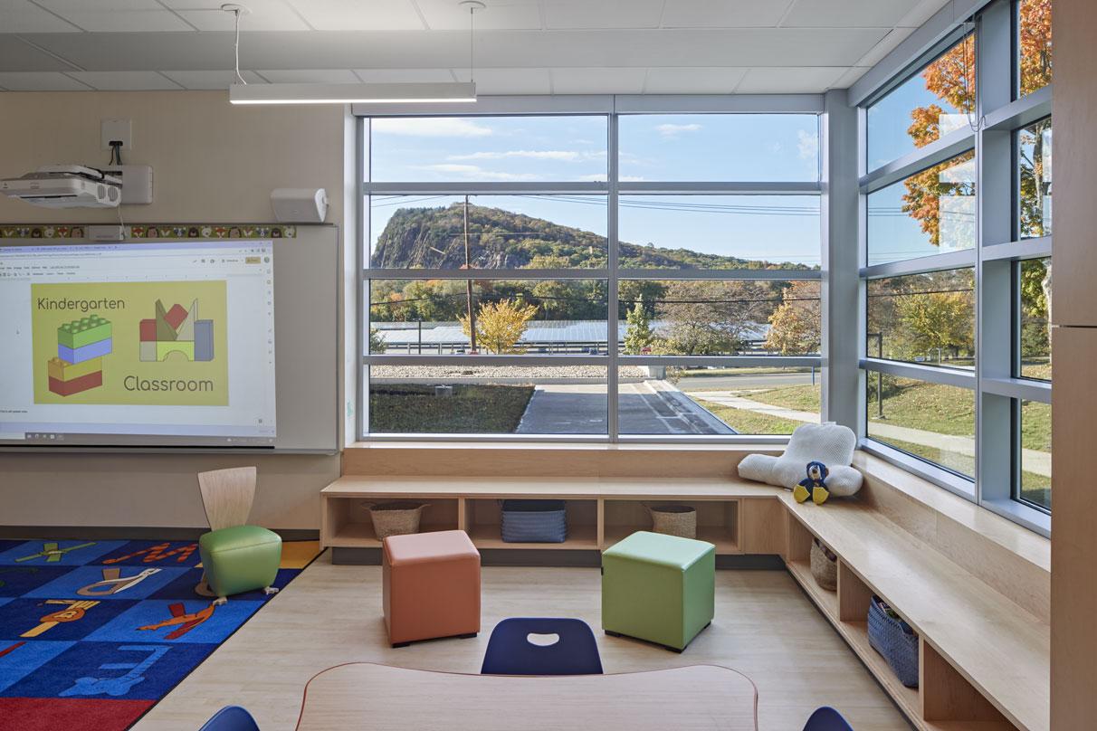 Kindergarden classroom where children can view East Rock, from the Barack H. Obama Magnet University school in New Haven, CT