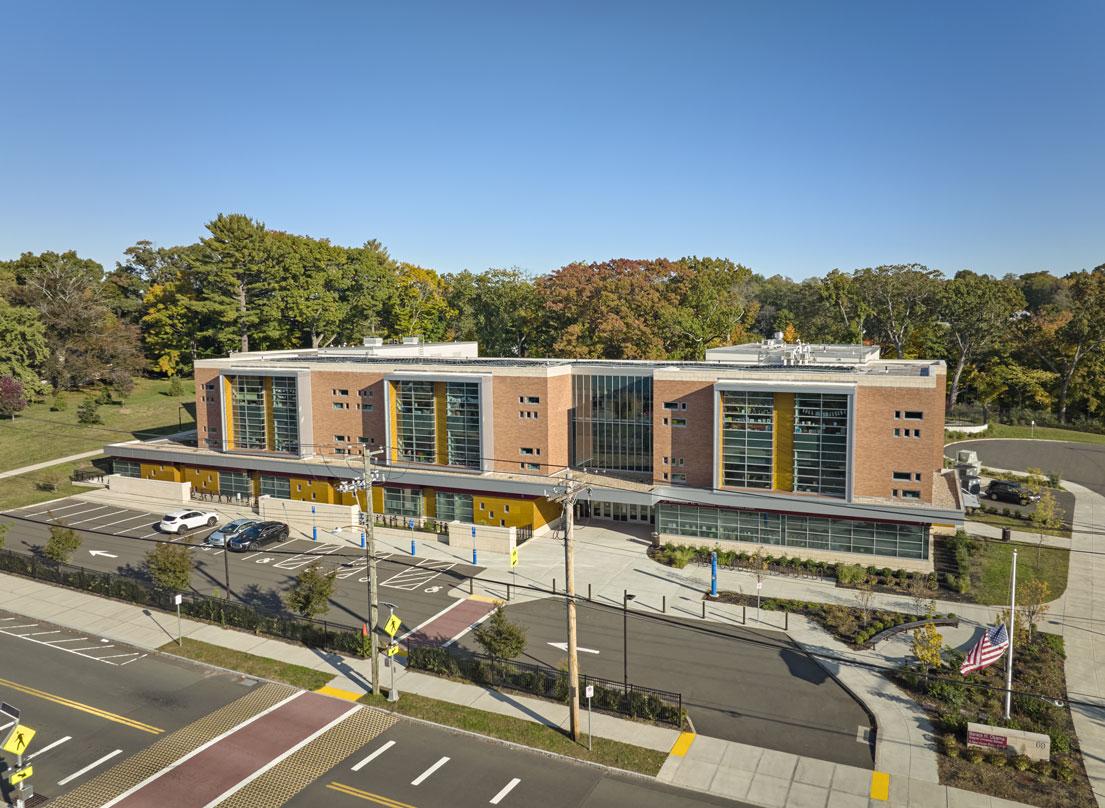 Barack H. Obama Magnet University school, with adequate greenery in New Haven, Connecticut.