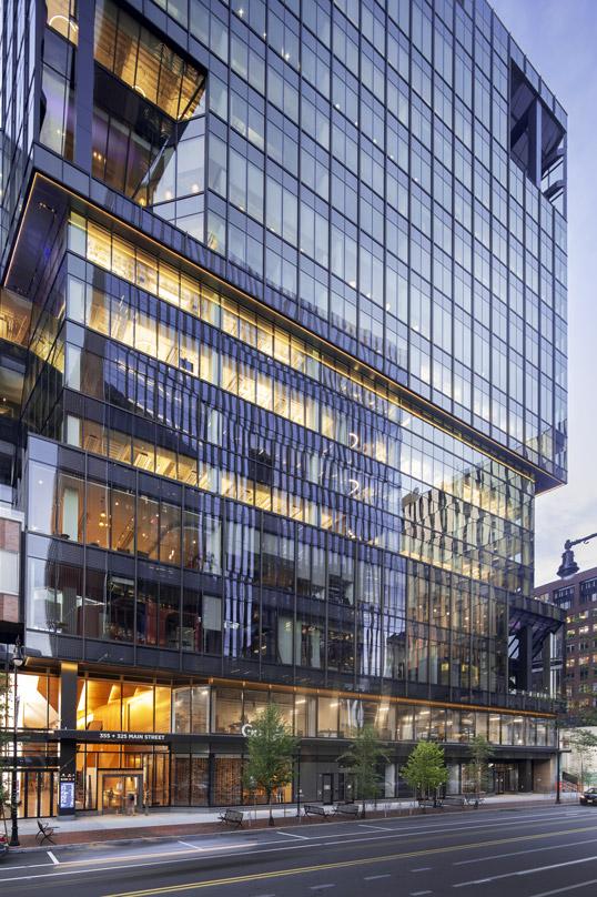 A glass façade, comprising spandrel, frit and vision glass and metal panels, will articulate the building.