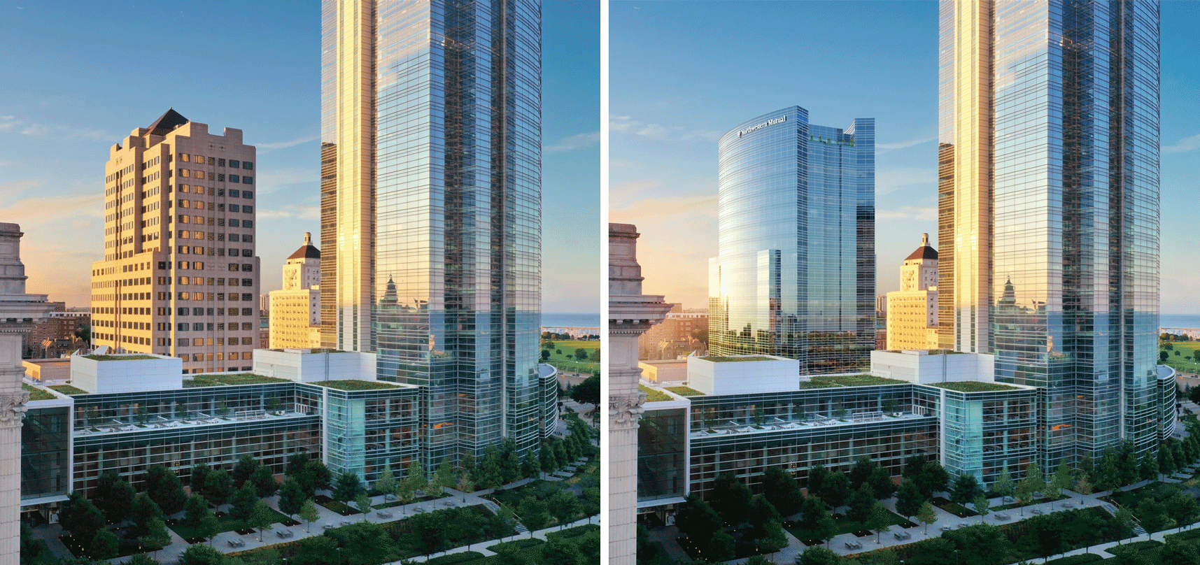 Comparison between existing Northwestern Mutual North Office Building and repositioned proposal