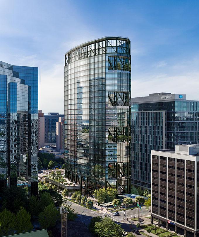 The Eight tower stands in Bellevue Washington with open terraces