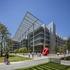 another red sculpture and tall glass awnings ExxonMobil Office Complex