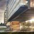 A view of the World Health Center’s Extension building, Geneva  from the pool side and the walking path to the building.