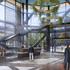 Aesthetically designed atrium and roof designs inside next-generation commercial office development design in Bellevue.