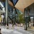 Pedestrian level view of the dining area and iron railings design outside our Class A office development design in Bellevue.