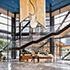 Visualization of the staircase and suspended roof designs inside our commercial office development design in Bellevue.