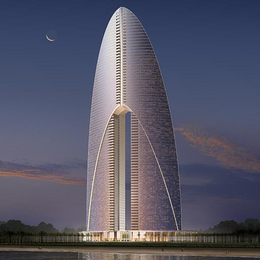 Design proposal for Dubai’s prestigious waterfront precinct, The Atrium with glass facades for light-filled interiors.
