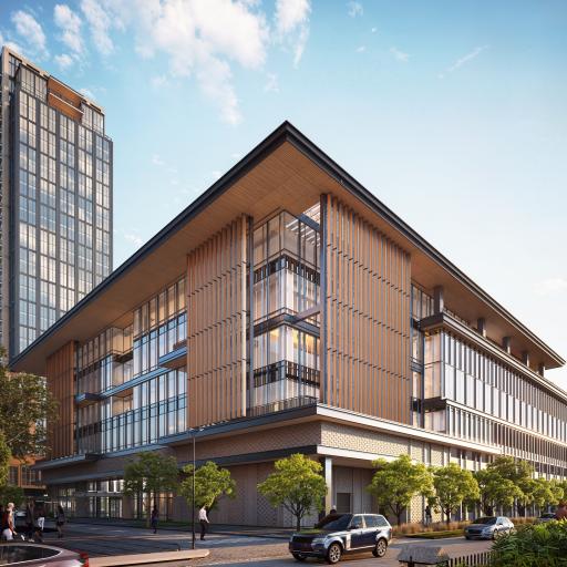 The RO in Houston – mixed-use development with luxury residential tower, office buildings, public green space, and vibrant urban design by Pickard Chilton.
