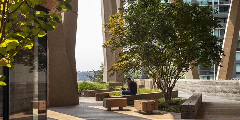 Embracing the future of work with a warm and inviting outdoor amenity space. 