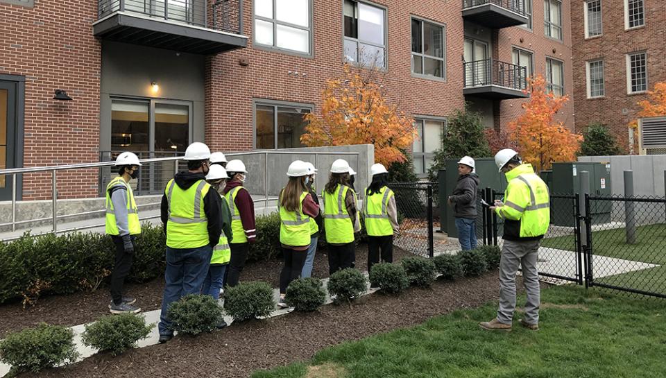 Hard hat tour with the ACE Mentor Program of residential building under construction in New Haven, Connecticut.