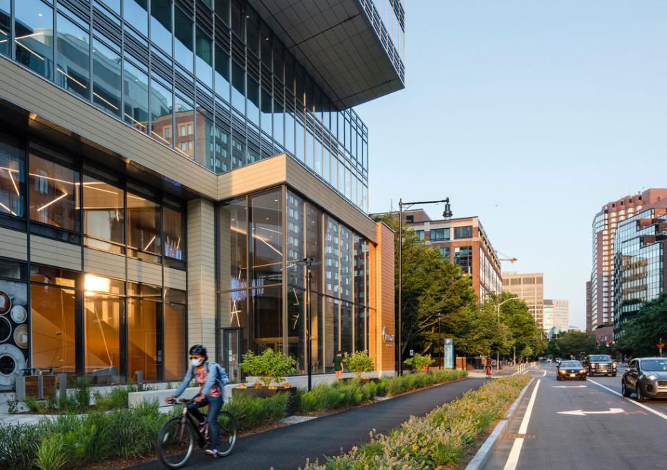 Bike path in front of Akamai Headquarters in Kendall Square