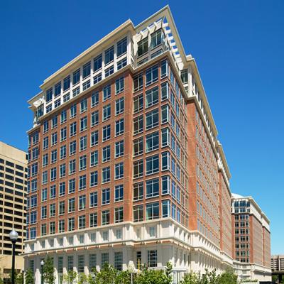 Exterior view of headquarters for the United States Environmental Protection Agency with carefully-crafted brick and cast stone.