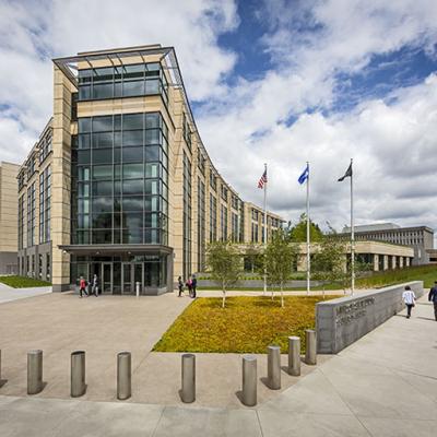 The five storey Minnesota Senate Building with glass facades located in St. Paul, Minnesota.