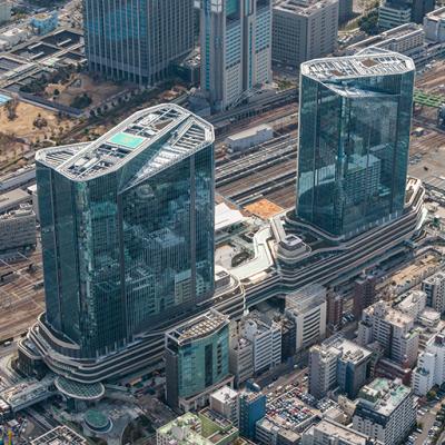 The aerial view of our concept design for Global Gateway Shinagawa, the redevelopment of the northern portion of Tokyo’s Shinagawa Station.
